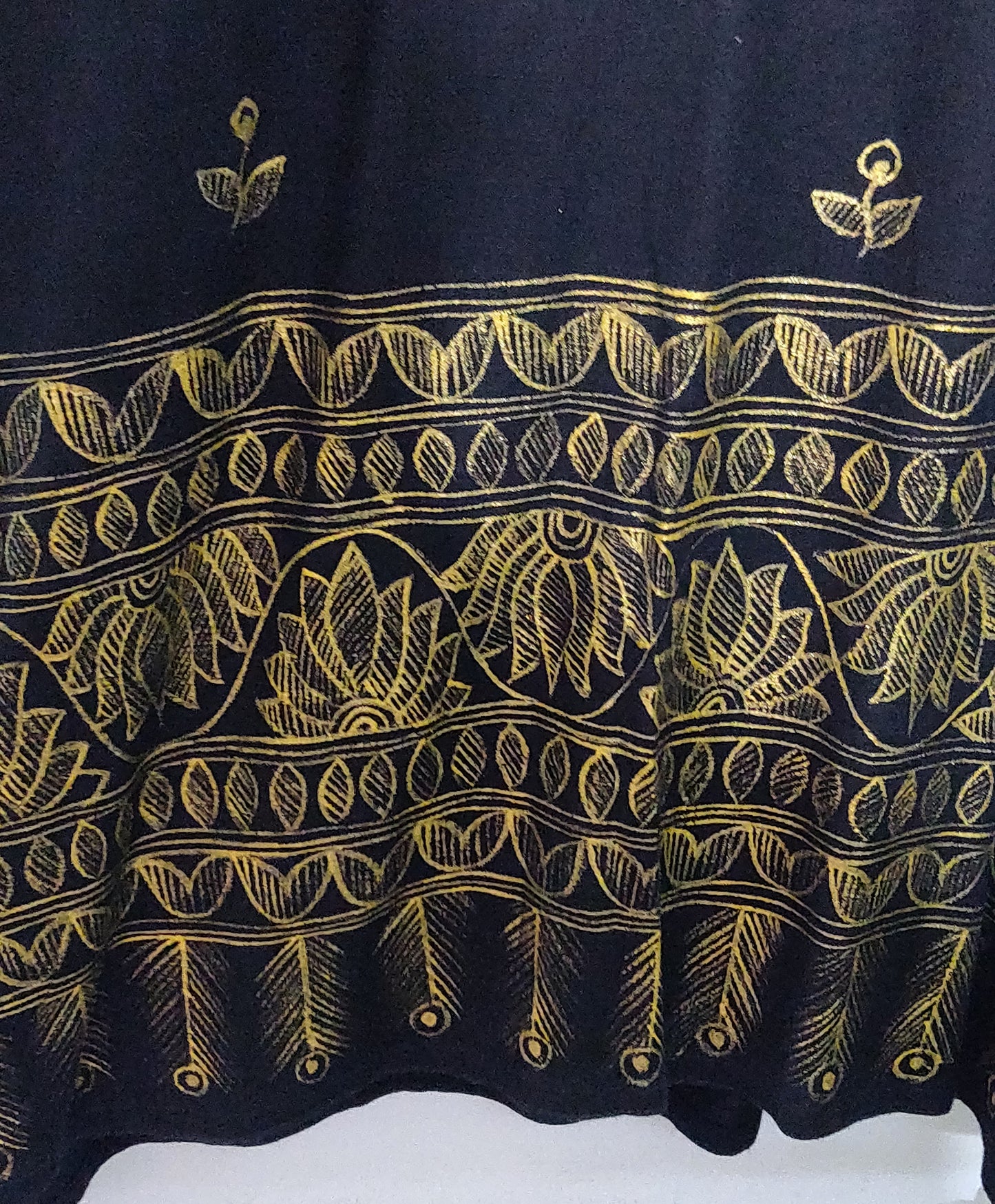 Black cotton kurta with gold handpainted madhubani art designer motifs